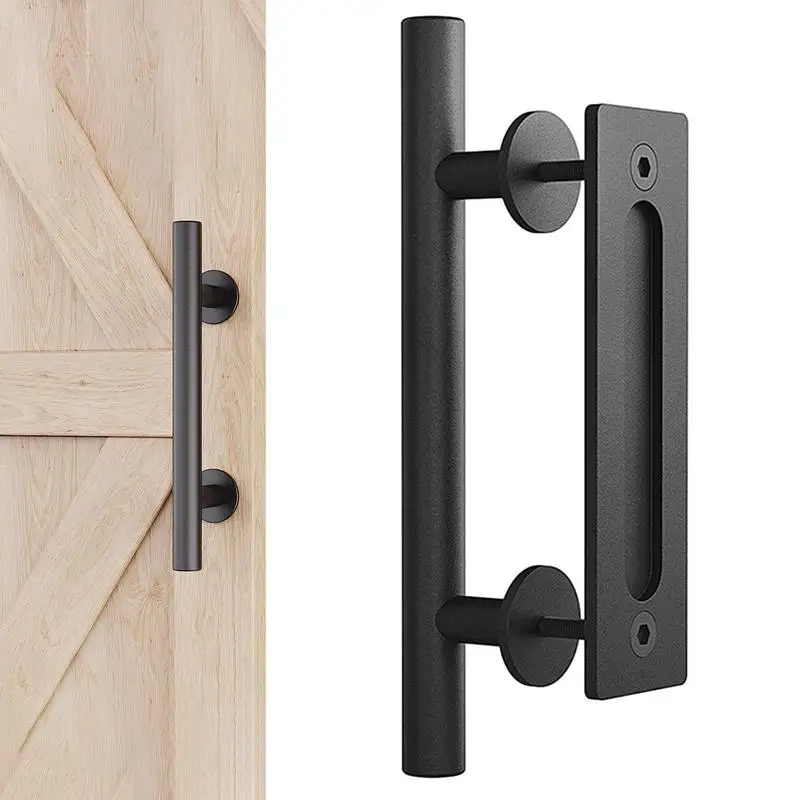 

Sliding Barn Door Hardware 12inch Heavy Duty Handle With Flush Finger Pull Matte Black Door Hardware Set Rustic Handle For