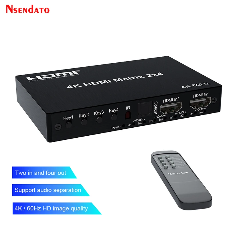 Hdmi Matrix Splitter Switch com Áudio 2×4 para Dolby r l pc para tv 4k 60hz 60hz
