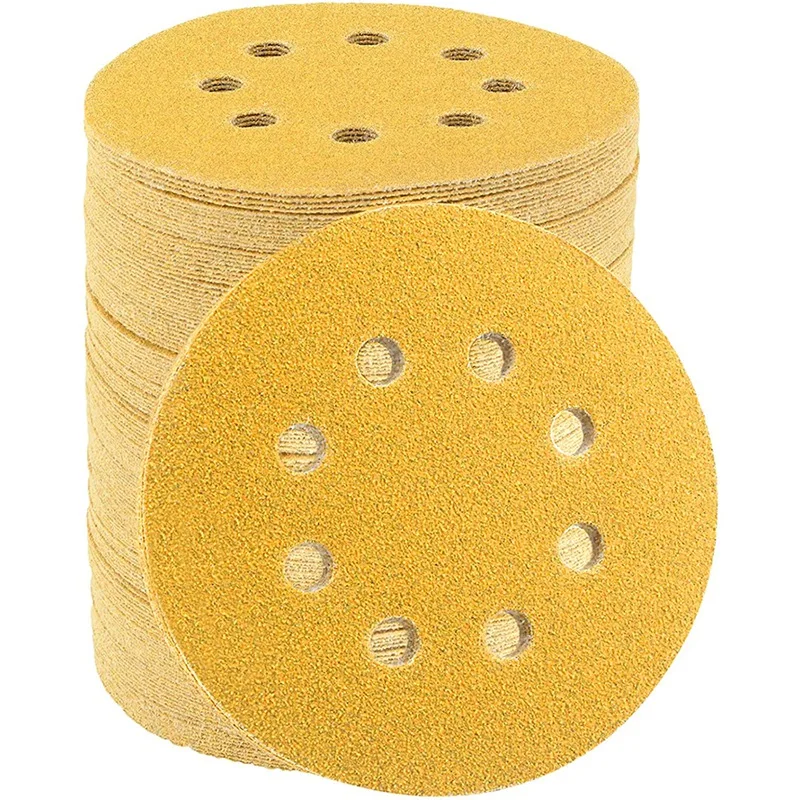 

100Pcs Gold Sanding Disc 5 Inch Sanding Discs 8 Hole Hook And Loop Sandpaper Round Orbital Sander Sandpaper 80 Grit