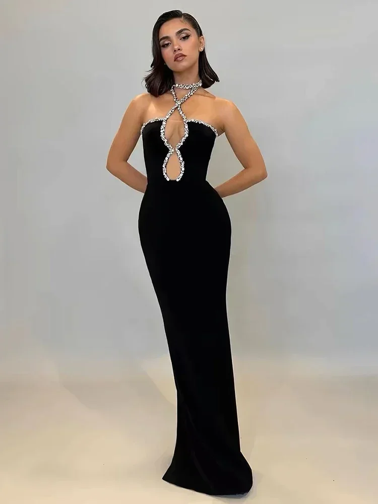 Women Strapless Tight Long Bandage Dress Celebrity Party Evening Dress
