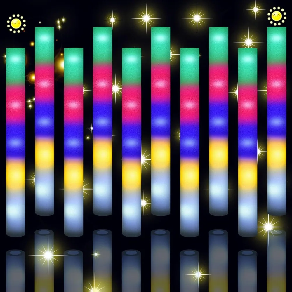 

Bulk Glow Sticks,100 PCS LED Foam Sticks with 5 Colors Flashing, Glow in The Dark Party Supplies