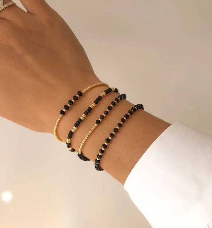 Beaded Layered Bracelets Black and Golden for Women