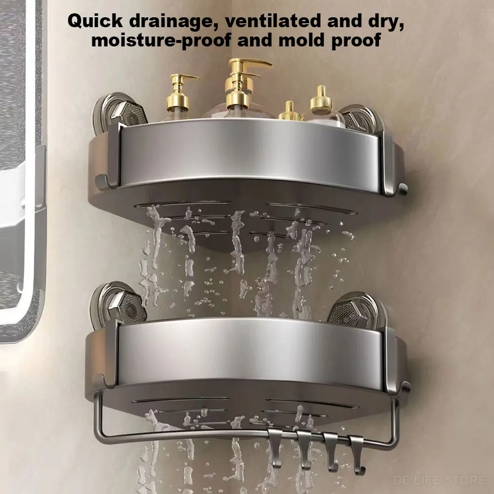 Suction Cup Shelf For Bathroom Aluminum Shower Organizer Wall Corner Shelf Without Drilling Bathroom Accessories 5
