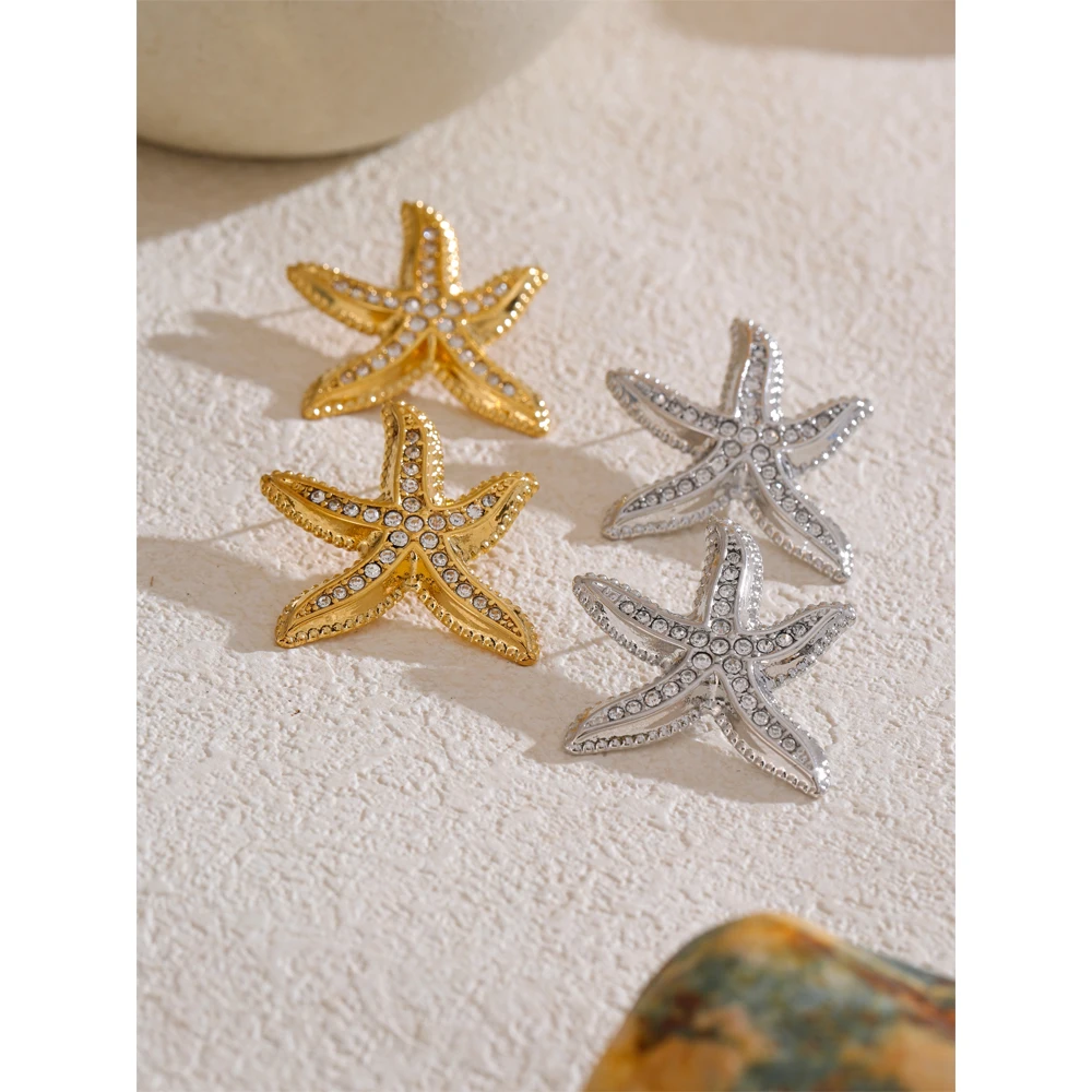 Yhpup Cubic Zirconia Metal Starfish Stud Earrings