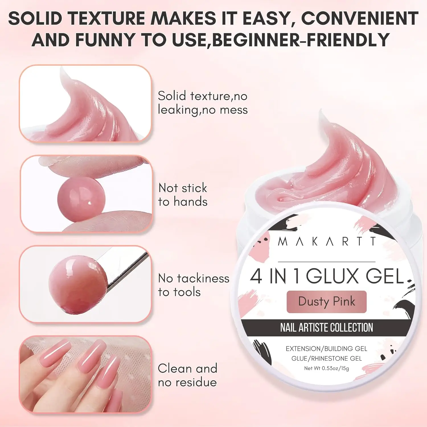 Makartt Solid Builder Nail Gel,15ML 4 in 1 Nail Extension Gel UV Glue for Acrylic Nails 3D Soft Gel Nails Rhinestones Gel 2