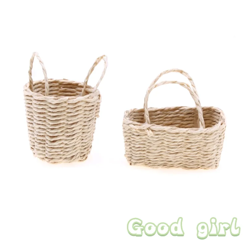 

1/12 Dollhouse Miniature Storage Basket Vegetable Food Woven Frame Portable Flower Basket Kitchen Home Model Decor Toy