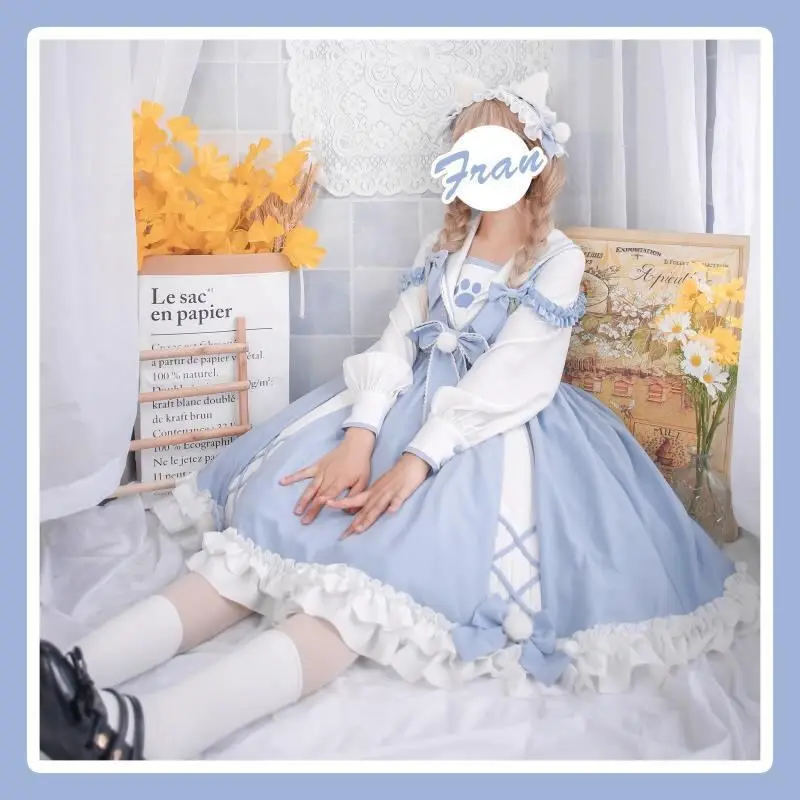 Kawaii vestido feminino lolita bonito estilo universitário miow garra  impressão princesa vestido japonês op rosa arco anime roupas menina festa  presente - AliExpress