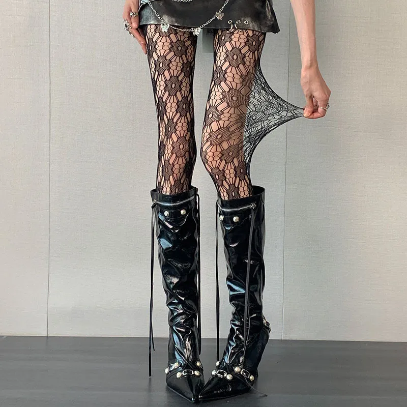 Frauen Schwarz Sexy Spitze Fishnet Floral Ausgehöhlte Strumpfhosen Lolita Süße Seidenstrümpfe JK Shaping Persönlichkeit Mesh Strumpfhosen – Detail 2