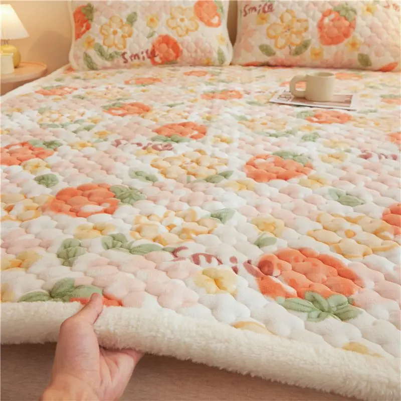 

Winter Coral Velvet Tatami Floor Foldable Soft Mattres Toppers Bedding Set Thick Bedsheet Pillowcase 3pcs for Single Double Bed