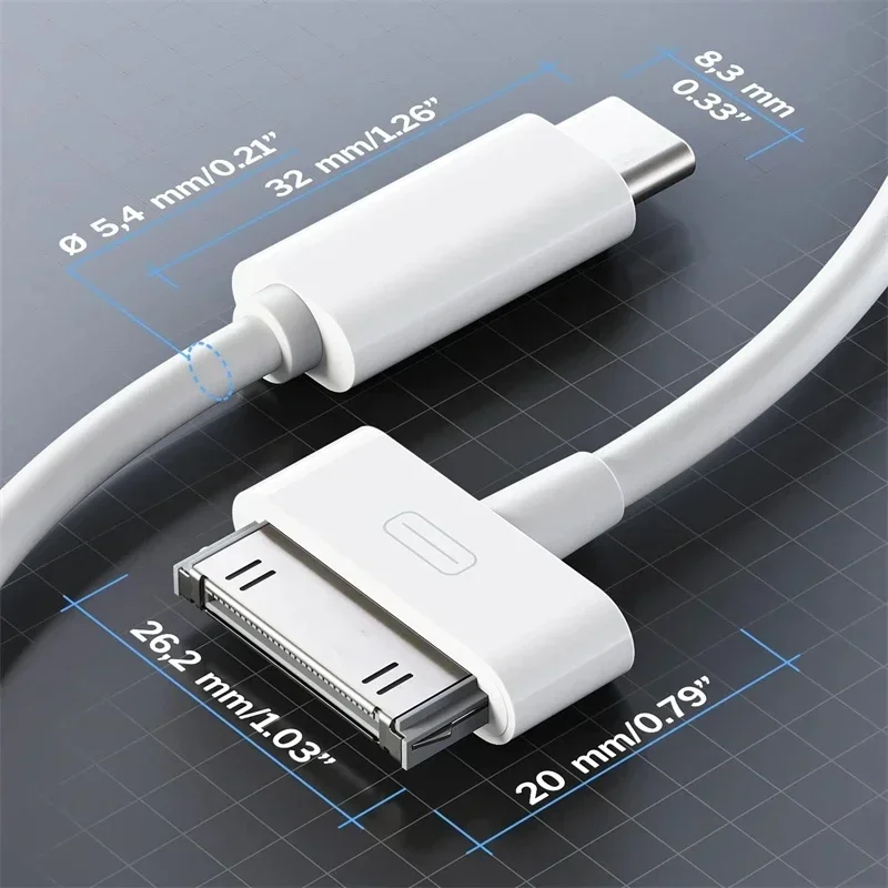30핀 USB C 어댑터 충전 데이터 케이블 (아이폰 4, 4S, 3GS, 아이패드 3, 2, 1, 아이팟용) USBC 타입 C - 30핀 충전기 코드 액세서리 1M