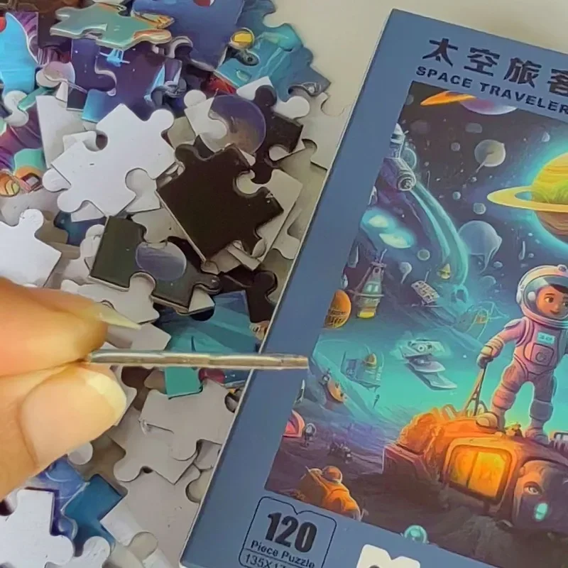 13.5*17.5cm Children Paper Puzzles 120 Pieces Boys Engineering Space Early Education Baby Toys Creative DIY Christmas Gift 6