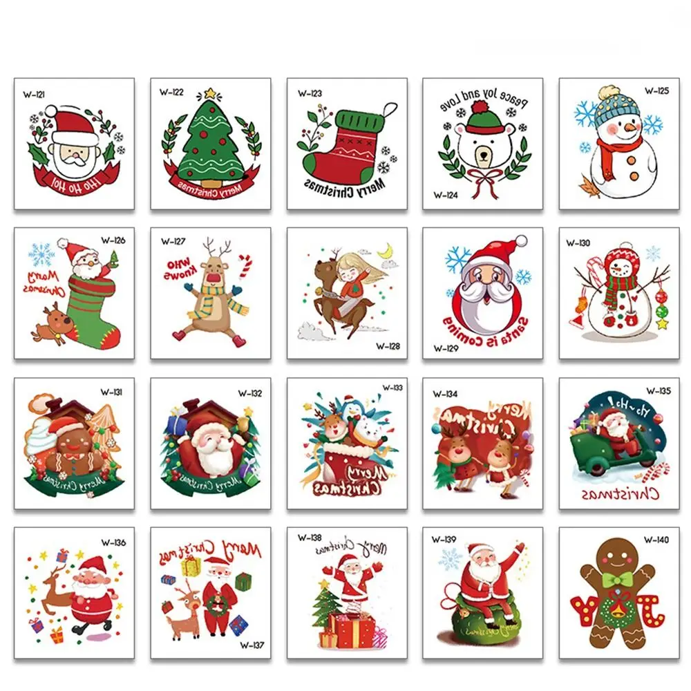 

20pcs Waterproof Christmas Temporary Tattoo Stickers Long Lasting Santa Claus Disposable Tattoo Sticker Cute Snowman