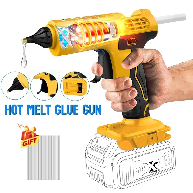 Cordless Electric Handheld Hot Glue Gun Repair DIY Tool Hot Melt Welding Air Gun Anti-scald Nozzle with 10 Sticks For Dewalt