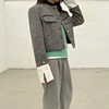 Biyaby Metal Button Stand Collar Jackets for Women Korean Style Pockets Plaid Coat Woman 2024 Spring Long Sleeve Cropped Jacket 4