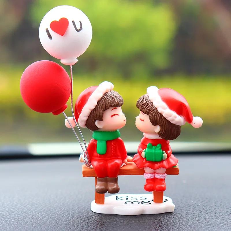 Mini Christmas Sweetheart Doll Couple Statue Garden Decoration Ornament Landscape Home Car Ornament Garden Doll