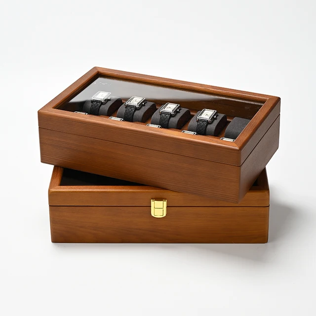 Oirlv 10 กริดกล่องนาฬิกากล่องเครื่องประดับไม้นาฬิกากรณีผู้ชายผู้หญิงนาฬิกากล่องเก็บนาฬิกาข้อมือกล่อง 2