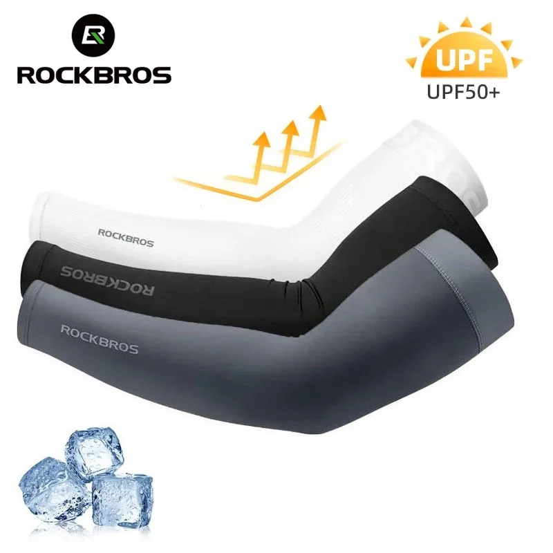 ROCKBROS Summer Arm Sleeves Ice Fabric Cool UV Protection Breathable Running Cycling Arm Sleeves Quick Dry Sports Warmers