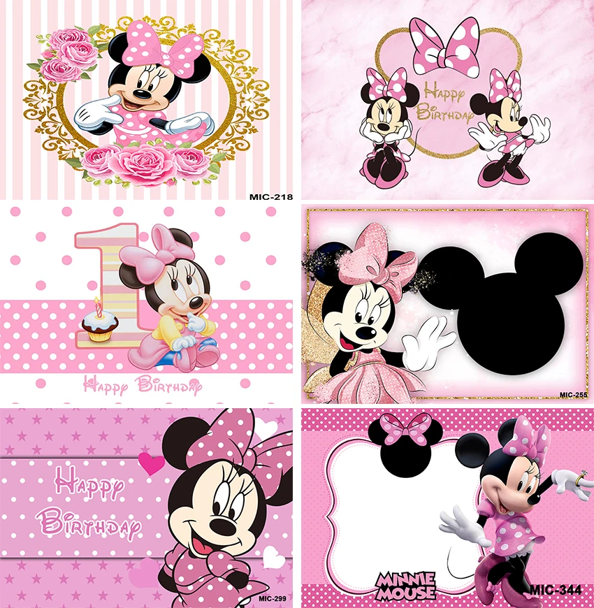 Aanpasbare Minnie Mouse Fotografie Achtergronden Vinyl Doek Foto Schietpartijen Achtergronden Voor Kid Baby Verjaardagsfeestje Photo Studio