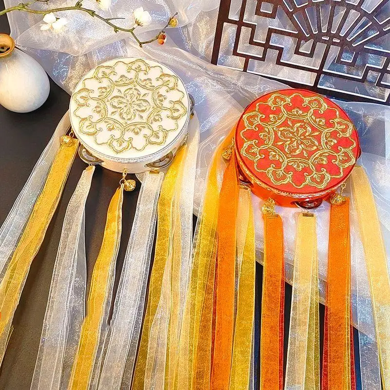 

1Pc Dunhuang Style Ribbon Tambourine Percussion Musical Instrument Tambourine Hanfu Cosplay Photography Dance Prop