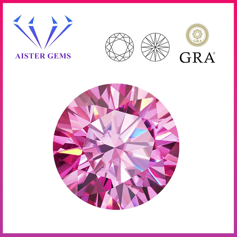 

Pink / Sakura Moissanite Loose Gemstones 0.5-5.0ct Moissanita Lab Diamonds 3EX Round Cut Pass Diamond Tester with GRA Report