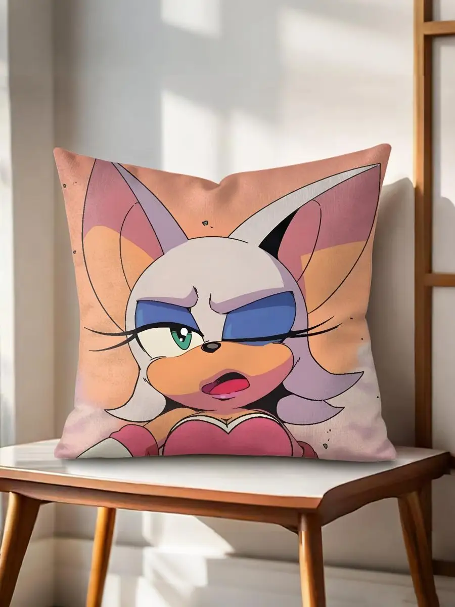 S-Sonic The Hedgehog Rouge The Bat 쿠션 커버 천연 린넨 유기농 원단 양면 인쇄 통기성 홈 데코