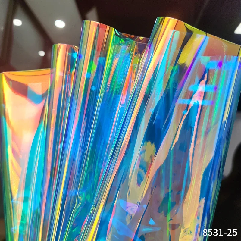 PVC Fabric Leatherette Laser Rainbow Film Vinyl Rainbow Window Film Window Film for Outdoor Decor Holographic Home Garden