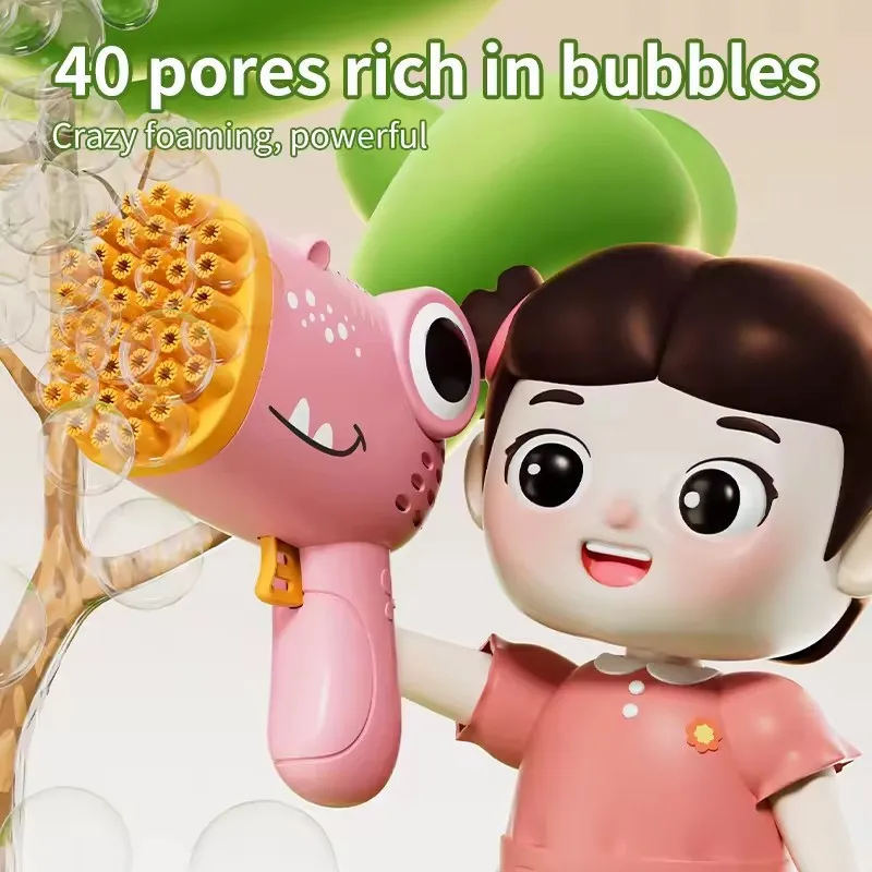 40 Hole Dinosaur Bubble Handheld Bubble Machine, Electric Bubble Gun Outdoor Wedding Party Toy(without Bubble Water)
