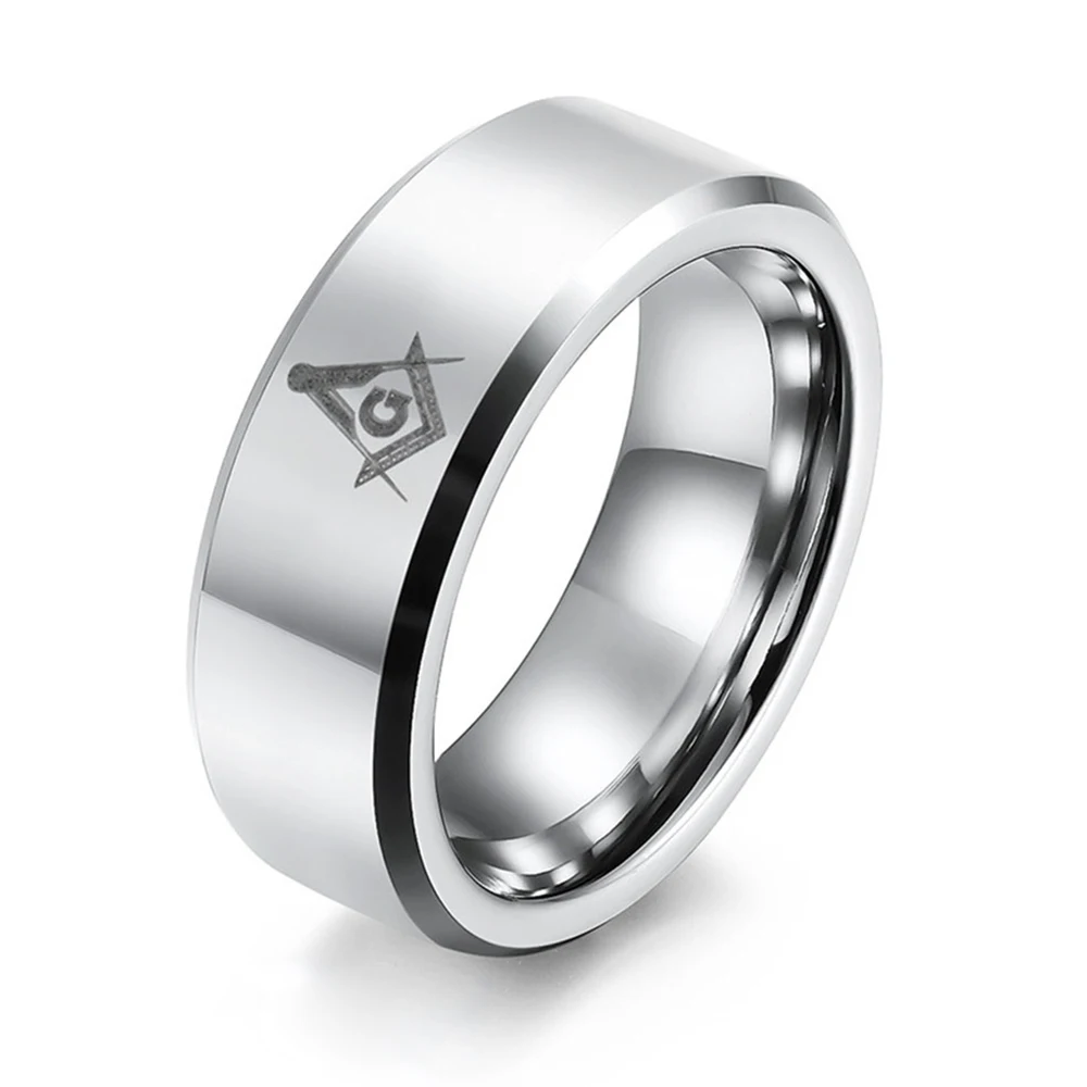 European And American Freemasonry Tungsten Steel Ring For Men, Niche Personality Brotherhood Hand Jewelry Rings 3
