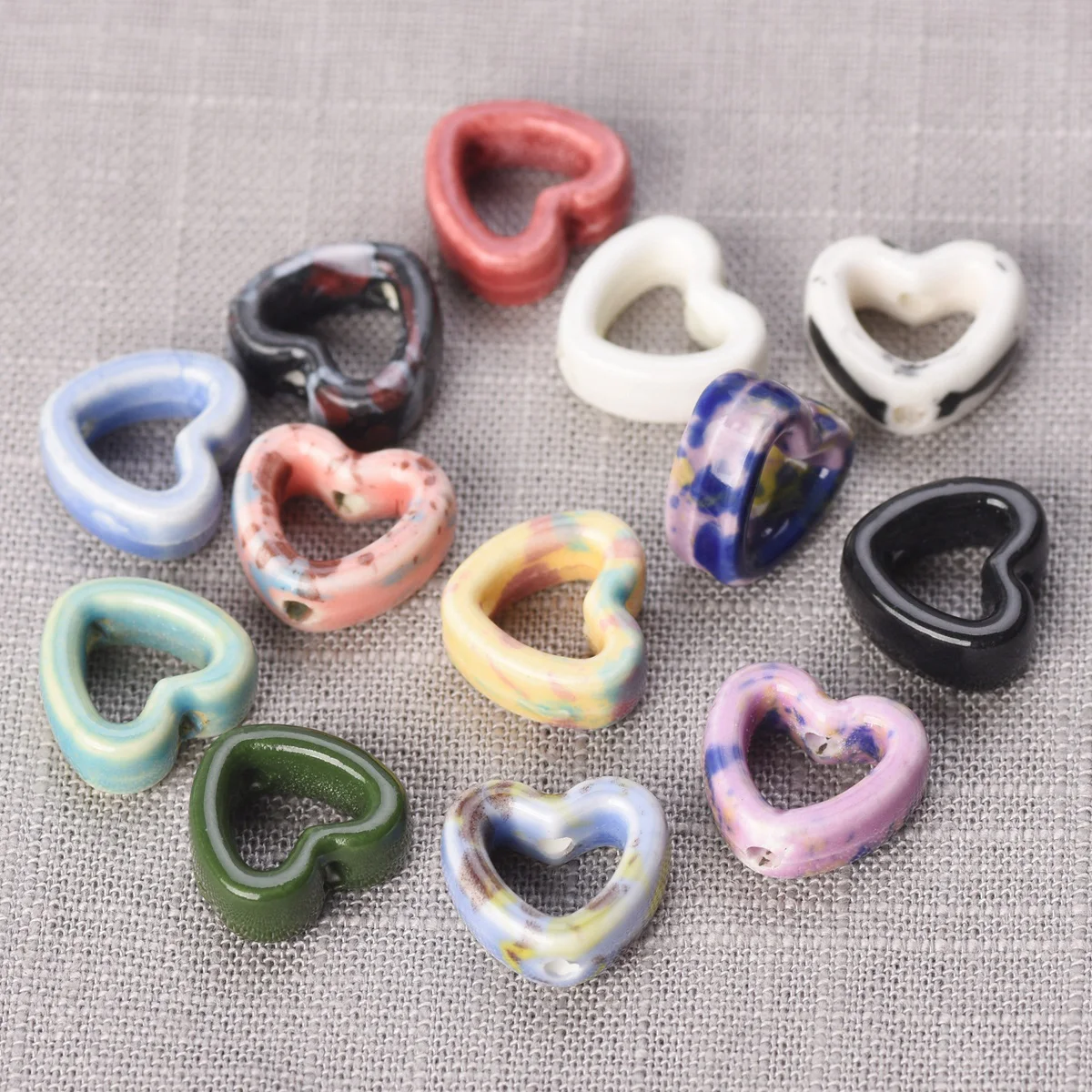 10pcs 13mm Hollow Heart Ceramic Porcelain Loose Beads For Jewelry Making	DIY Crafts Findings 10pcs heart shape 16x15mm handmade fancy glaze ceramic porcelain loose spacer beads lot for jewelry making diy crafts findings