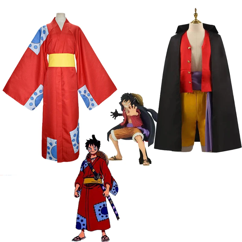 Anime One Piece Cosplay Costume Straw Hat Boy Country Monkey D. Luffy Clothes Christmas Party Carnival Adult Kids Shorts Kimono