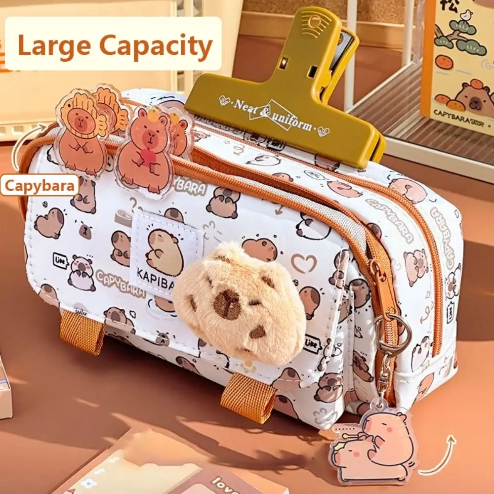 INS Capybara Four-layer Large Capacity Pen Bag Cute Cartoon Pencil Case Stationery Organizer Storage Bag For Students Gift