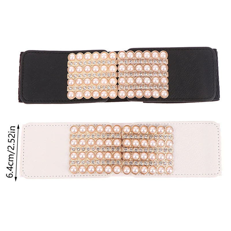 

1PCS Rhinestone Pearl Buckle Elegant Elastic Wide Waistband For Women Corset Cummerbunds Dress Shirt Belts riemen voor vrouwen