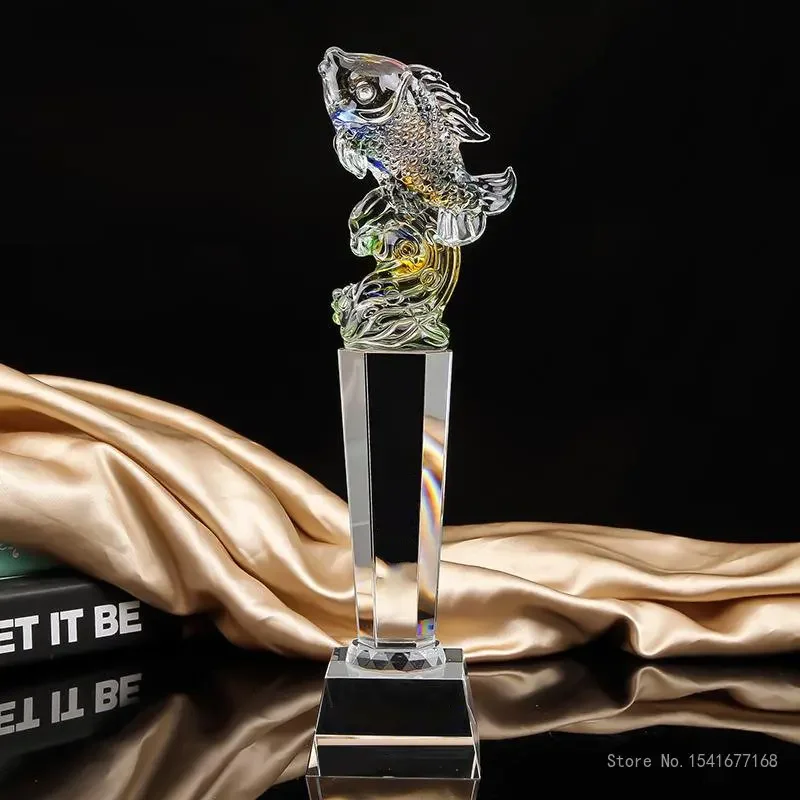 Customized Annual Fish Fishing Competition Crystal Trophy, Lettering High-end Souvenir, Home Decor Awards Fish Shape Trophy, 1Pc