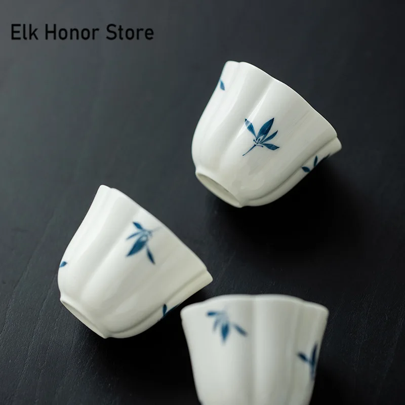 Pure Hand-painted Butterfly Orchid Teacup White Porcelain Set of Cups Petal Smell Fragrance Cup Household Tea Items 38ml 2pc/set tea cup glass tea set