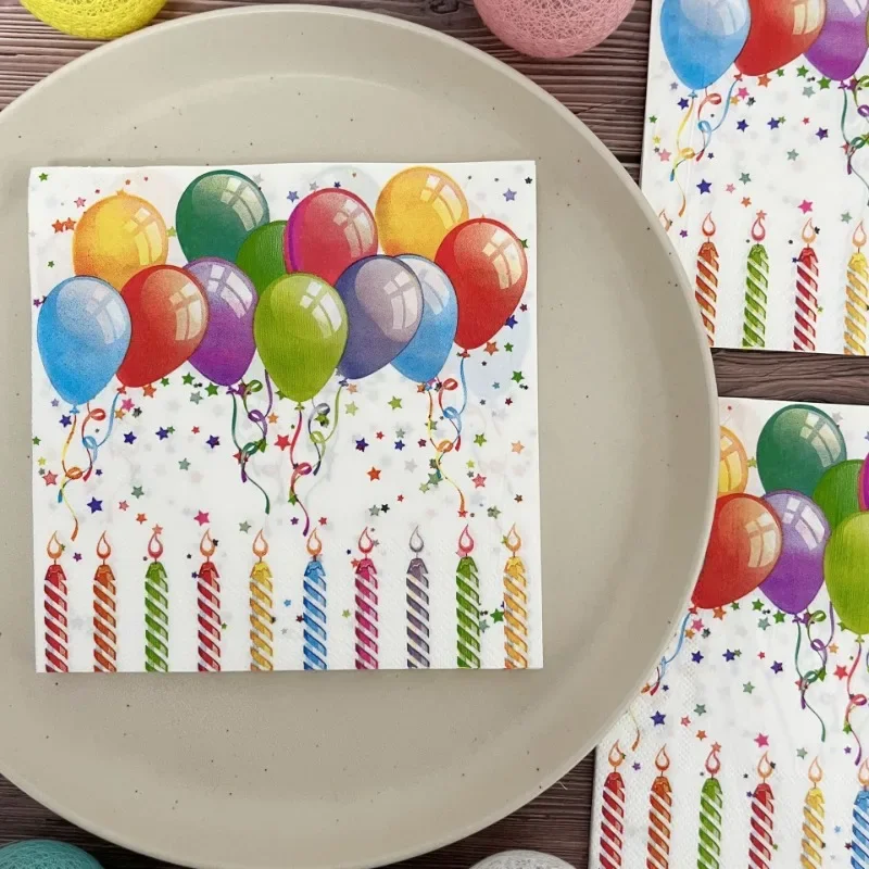 10/20pcs 33cm 2-Ply HappyBirthday Birthday Colourful Balloon Candle Colourful Paper Placemat Birthday Party Tissue Paper