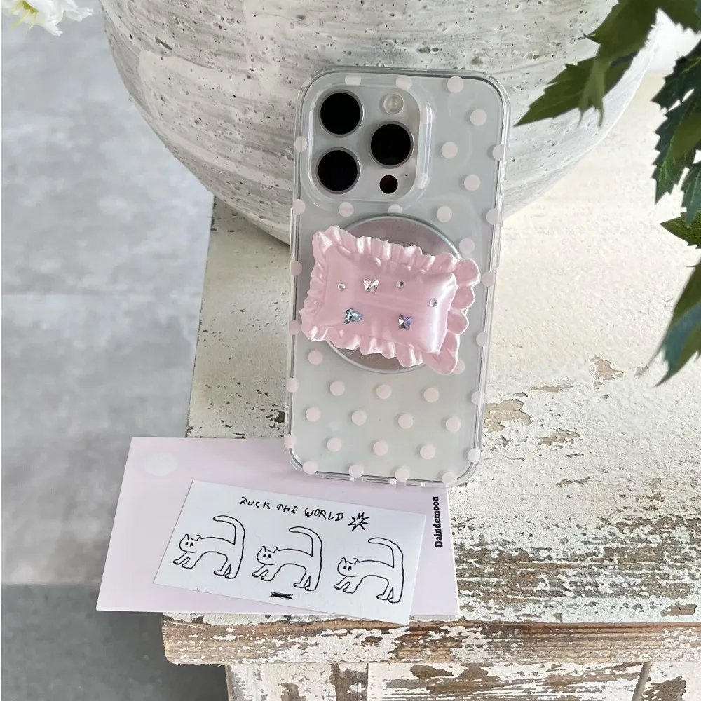 Polka Dot Double Layer Shockproof Magnetic Case with Pillow Holder