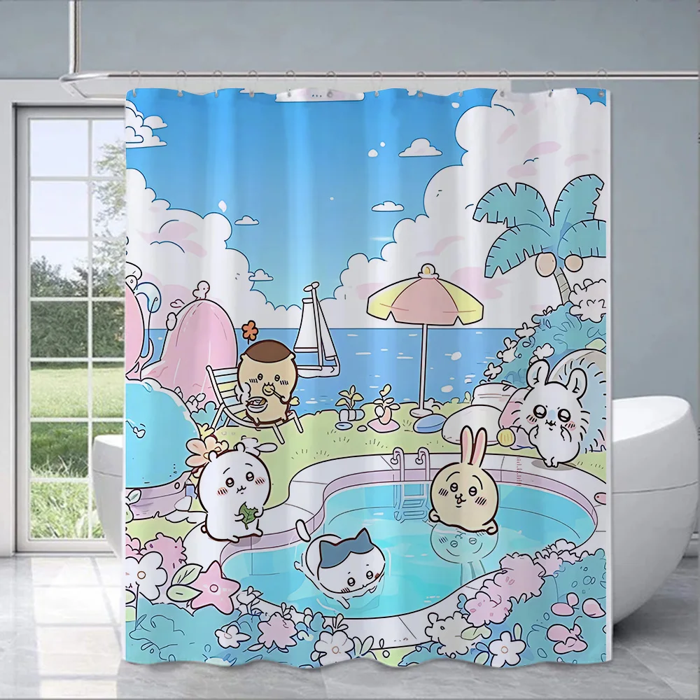 Shower Amine Chiikawas Curtain Waterproof Polyester Fabric Paint Colorful Bath Curtains Home Bathroom Decor Curtain With Hook 2