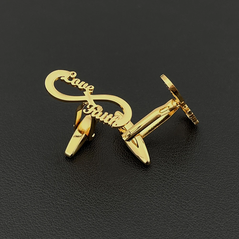 

Infinity Love Faith Cufflinks Stainless Steel for Mens Wedding Husband Gift Souvenir Shirt Clips Clasp Grooms Dropshipping Gold