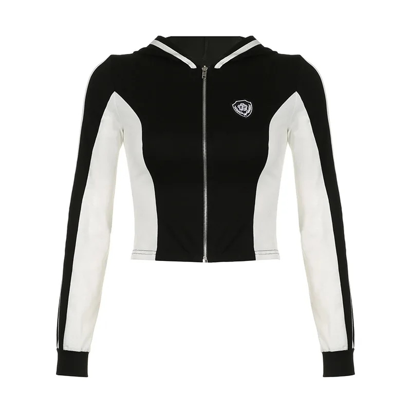 

Новинка Осень 2023, крутая Одежда для девочек, функциональная спортивная куртка с капюшоном и застежкой-молнией, футболка Y2k, женская одежда, короткий топ, футболки