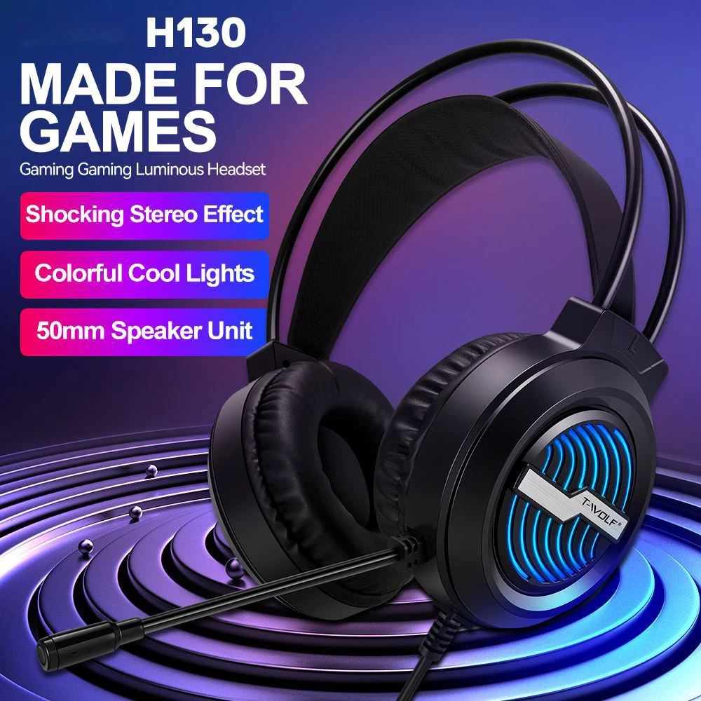 Dynamic RGB Gaming Headset with Mic Over Ear Wired Headphones Surround