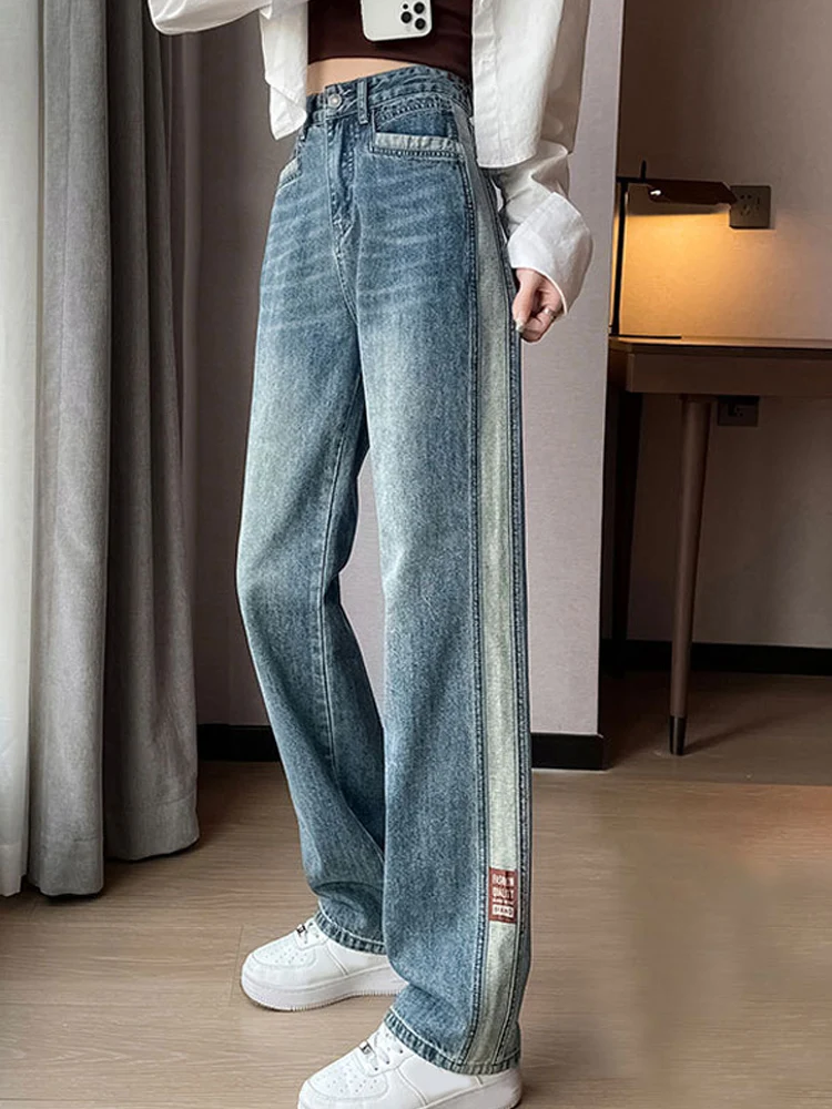 Y2k Panelled Women Jeans Korean High Waist Straight Female Denim