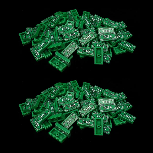 MOC 10 PCS Printed 3069 Green 100 Dollars Building Blocks Banknote Pattern Compatible Education DIY Toys Children Birthday Gifts 1