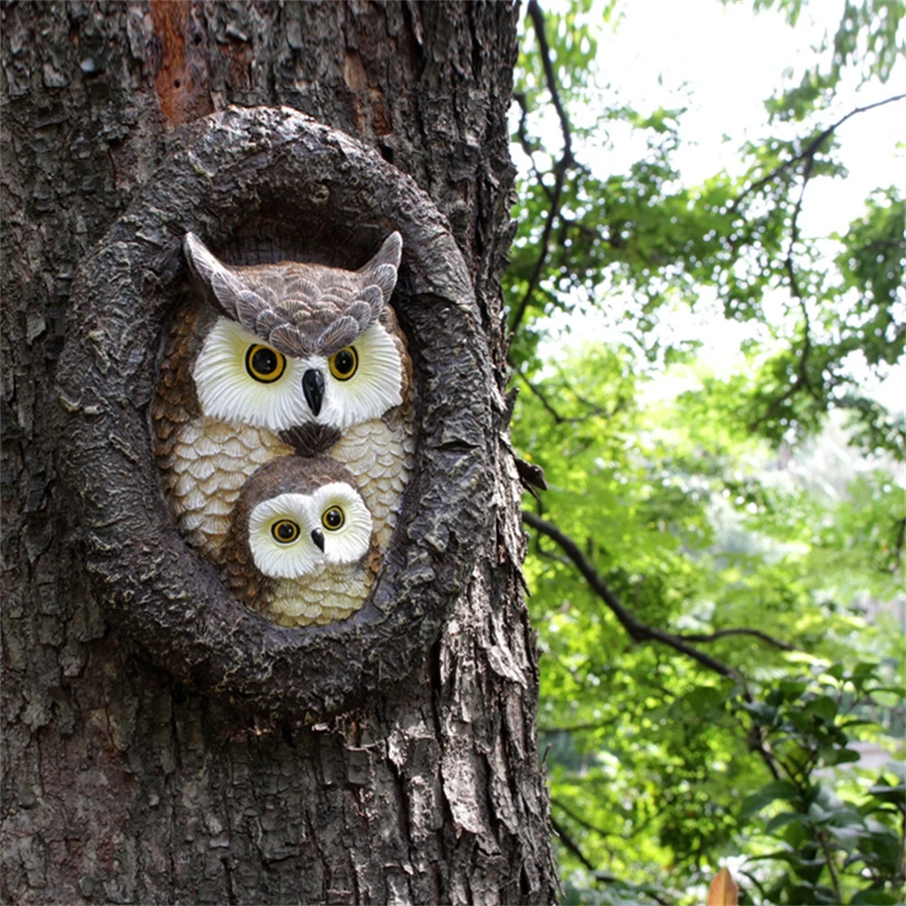 Owl Resin Bird Figurines Tree Decor Simulated Tree Hanging Resin Feeding Bird Statue Face Outdoor Garden Animal Ornaments resin ornaments,garden statue,garden decoration,resin statue,resin handicraft ornaments,resin ornament,animal ornaments