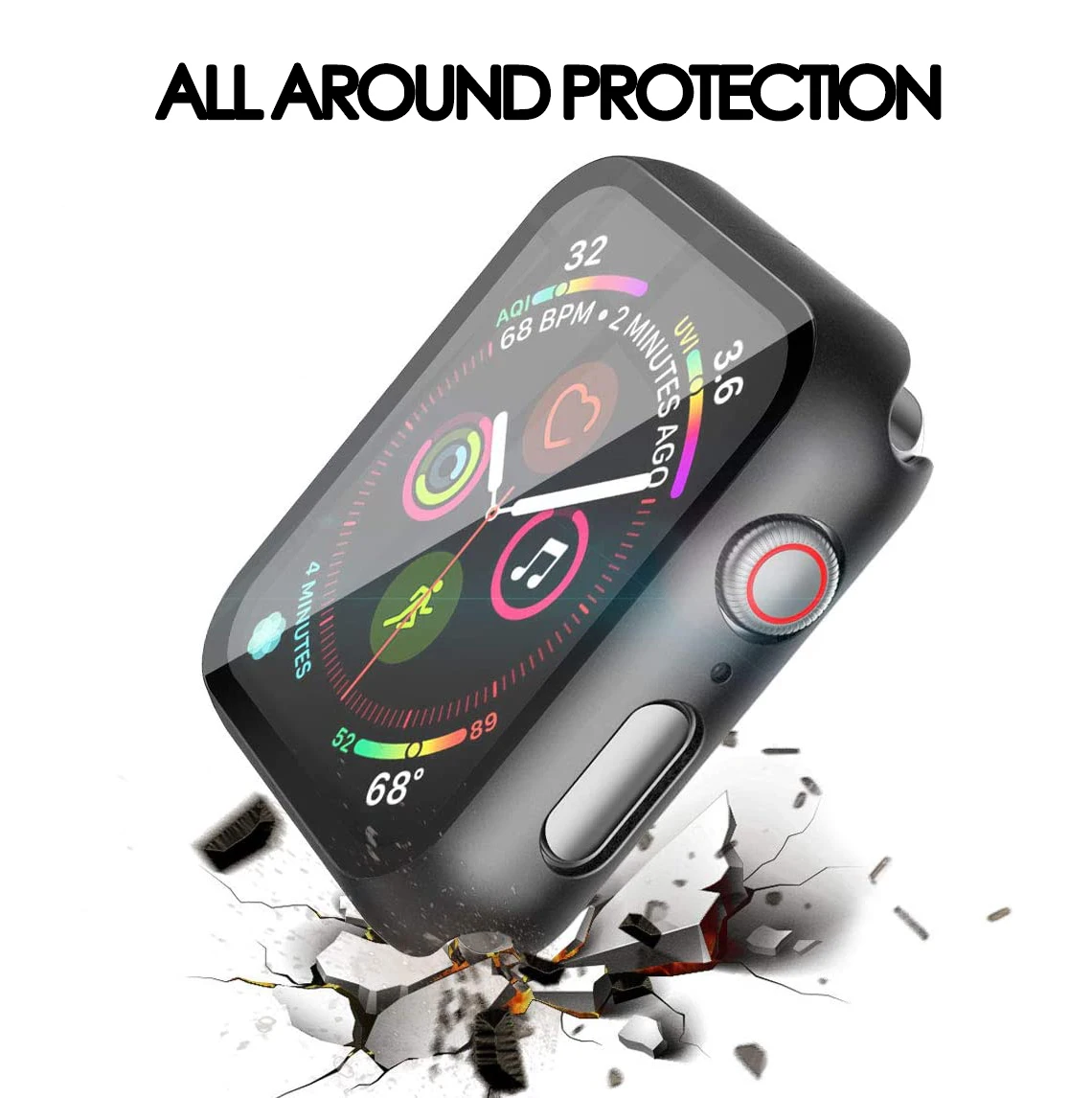 Hard PC Case for Apple Watch Series 45mm 41mm 44mm 40mm 42mm 38mm Tempered Protective Cover for Iwatch Serie 7 6 5 4 3 2 1 SE