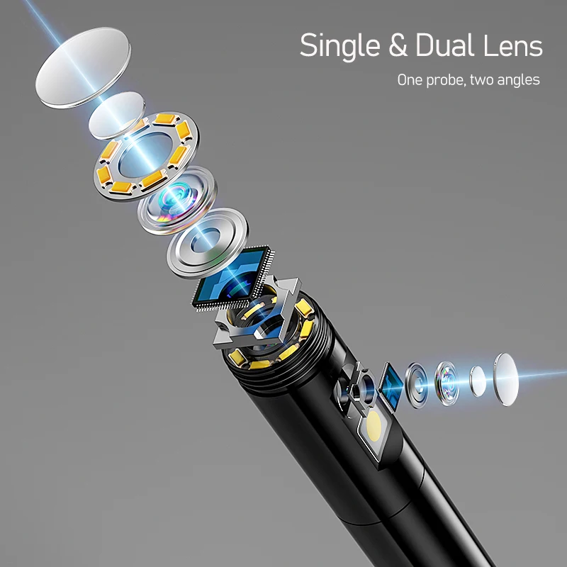 4.3'' Screen Industrial Endoscope Single Dual Lens 8MM Probe 8LEDs Car Inspection Borescope Waterproof Plumbing Camera 2600mAh 4