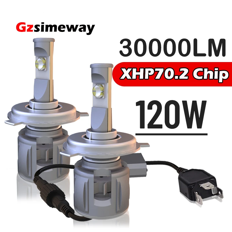 2 Pz H7 Led H4 H8 H11 Faro Auto Hb3 9005 Hb4 9006 H9 Led Auto Fendinebbia 5500K Xhp70 Chip 120W 30000Lm 6000K Lampadine Bianche