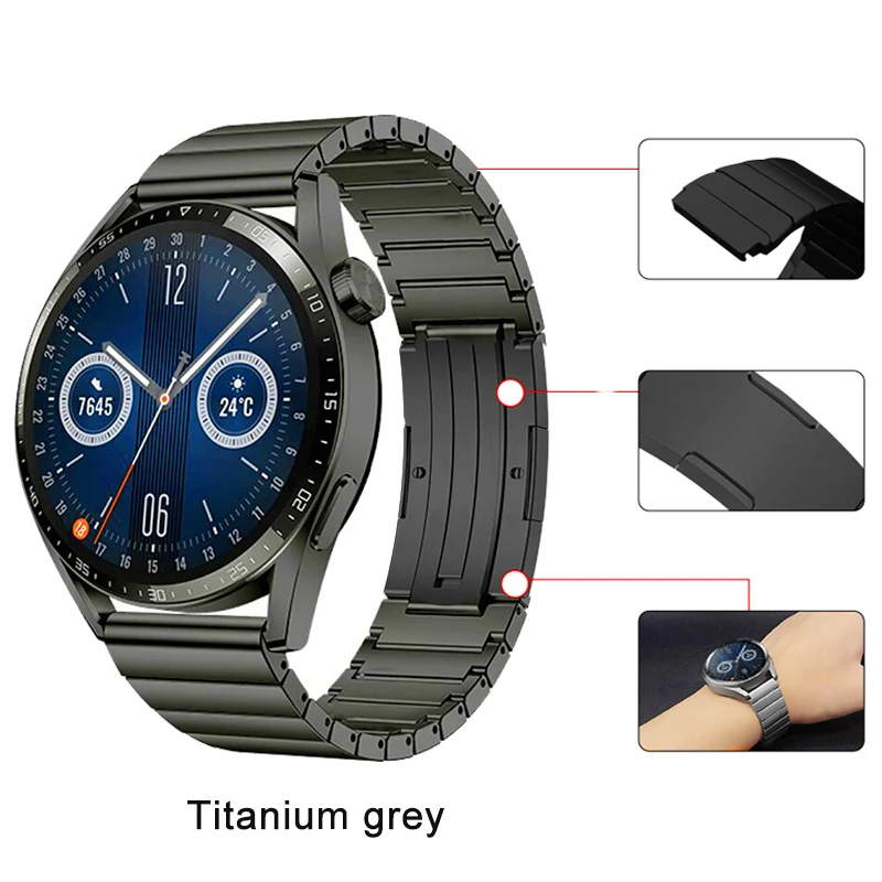 

22mm Solid Titanium WatchBand for Huawei Watch GT 3 46mm /GT2 pro Titanium Metal Wrist Strap with box for friend birthday gift