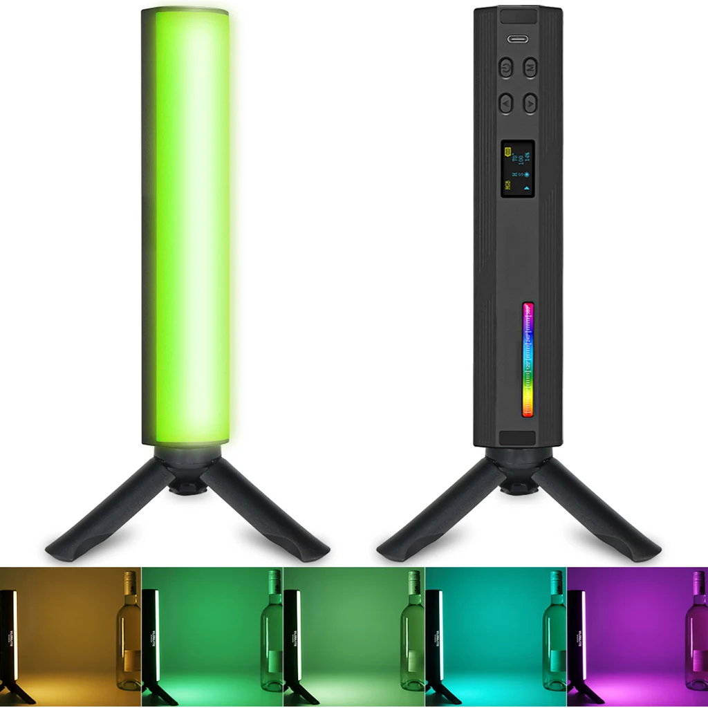 W200RGB LED 비디오 라이트 충전식 RGB 핸드헬드 라이트, 2500K-9000K 밝기 조절, 미니 데스크탑 삼각대, 브이로그 라이브 스트리밍용