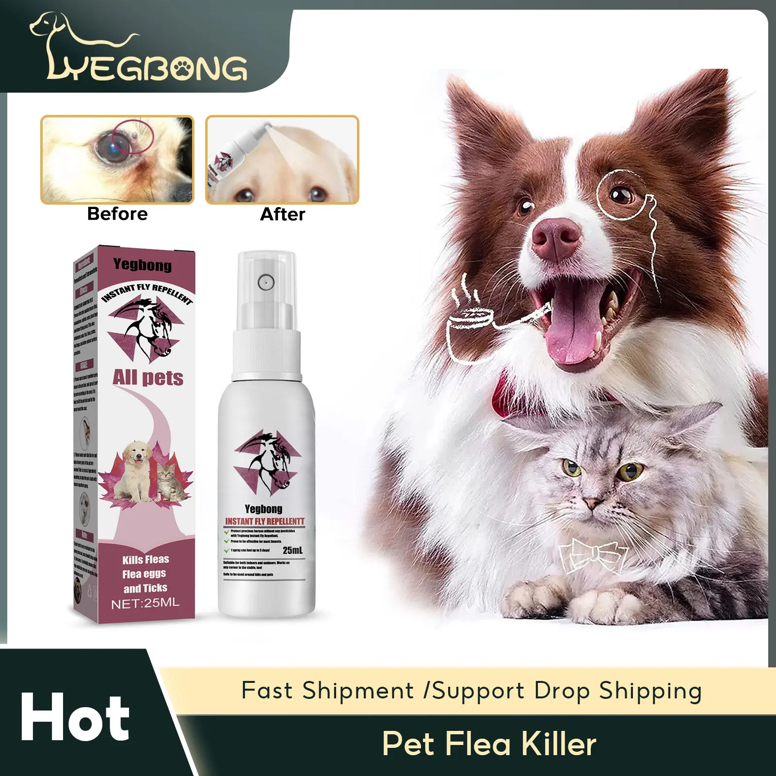 

Pet Flea Killer Cats Dogs Flea Mites Removal Lice Prevention Ringworm Treatment Relief Itching Insect Repellent Pet Moss Spray