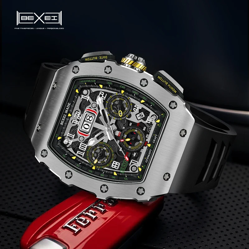 

BEXEI 9032 Automatic mechanical movement Fashion Luxury watch for men skeleton synthetic sapphire waterproof Reserve 45H